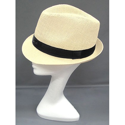 Fedora Straw Hat – 12 PCS Beige -HT-1188BE